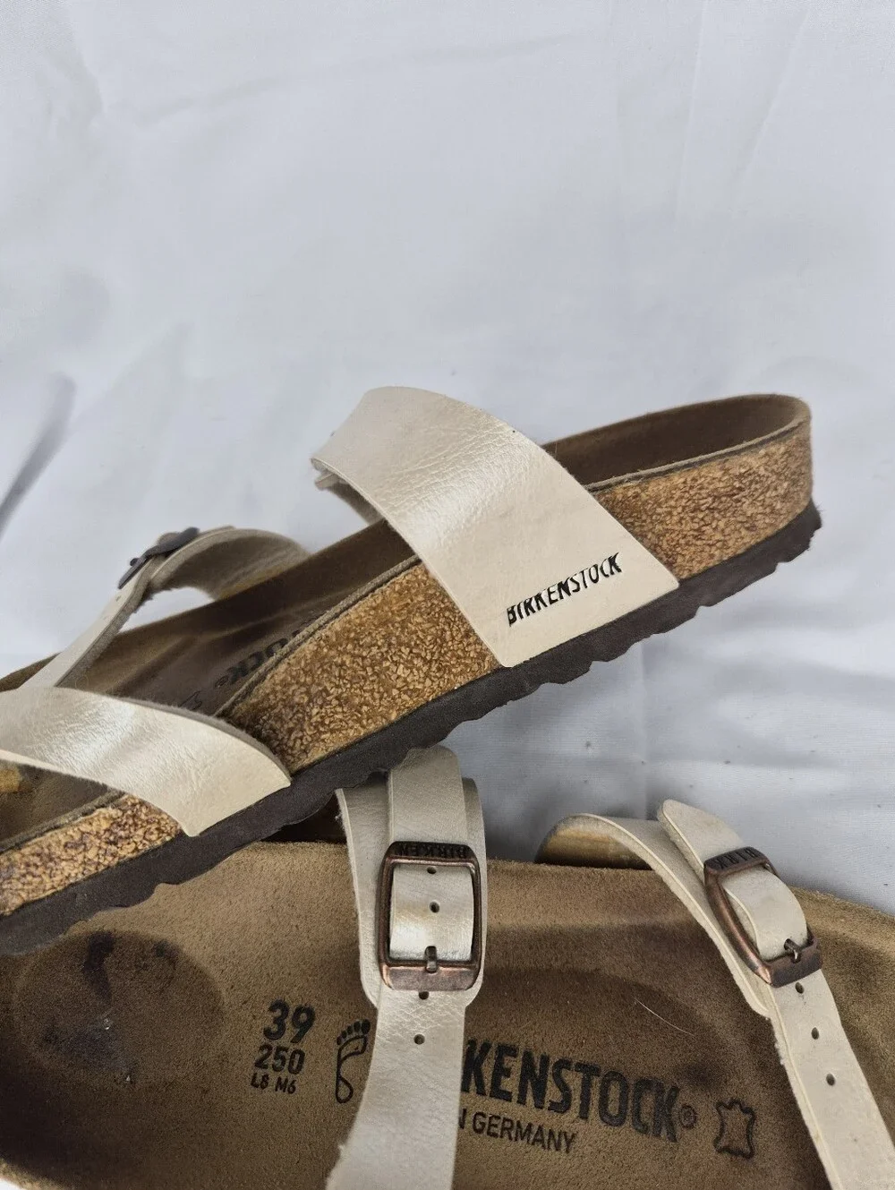 Birkenstock Mayari Pearlescent Cream Gold Sandals Size 39 US 8-8.5